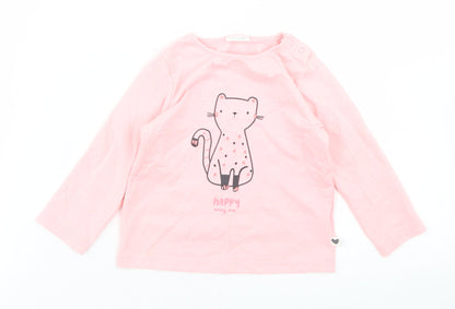 NEXT Girls Pink  Cotton Basic T-Shirt Size 9-12 Months Crew Neck Snap - Happy Being Me