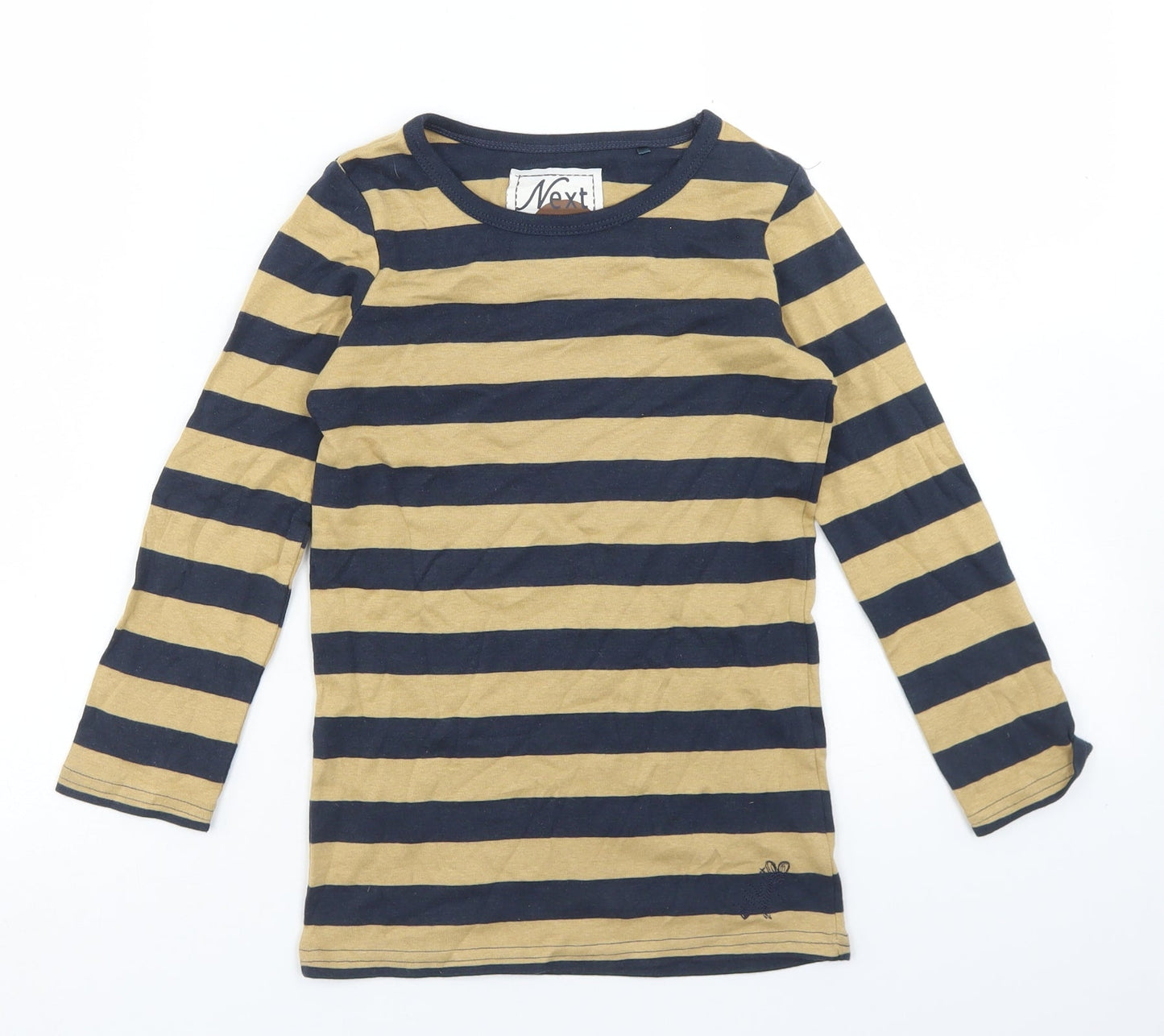 NEXT Girls Blue Striped Cotton Basic T-Shirt Size 5 Years Crew Neck
