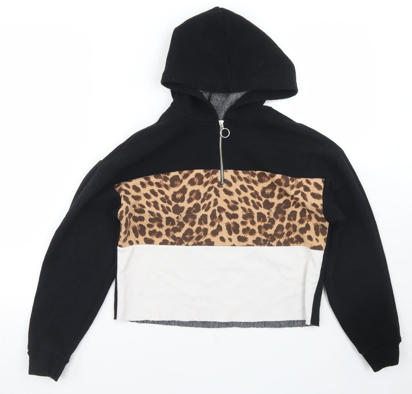 Matalan Girls Black Colourblock Cotton Pullover Hoodie Size 12 Years  Zip - Cropped