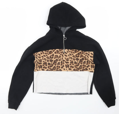 Matalan Girls Black Colourblock Cotton Pullover Hoodie Size 12 Years  Zip - Cropped