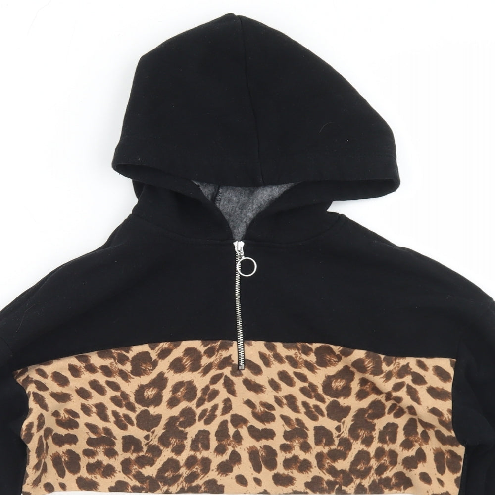 Matalan Girls Black Colourblock Cotton Pullover Hoodie Size 12 Years  Zip - Cropped
