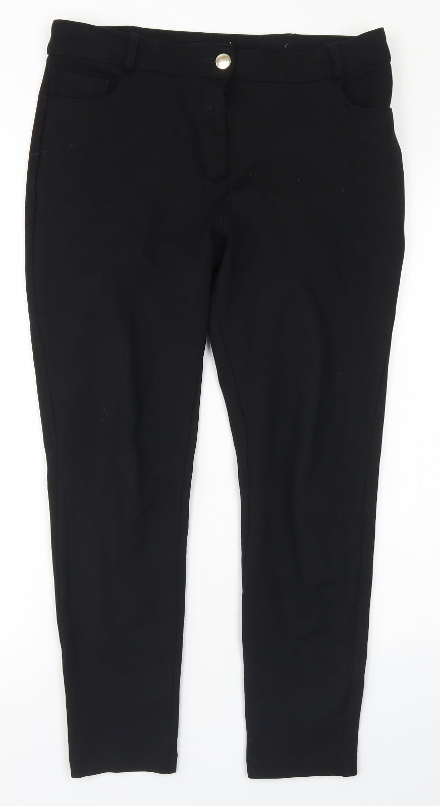 F&F Womens Black  Viscose Dress Pants Trousers Size 12 L24 in Regular Button