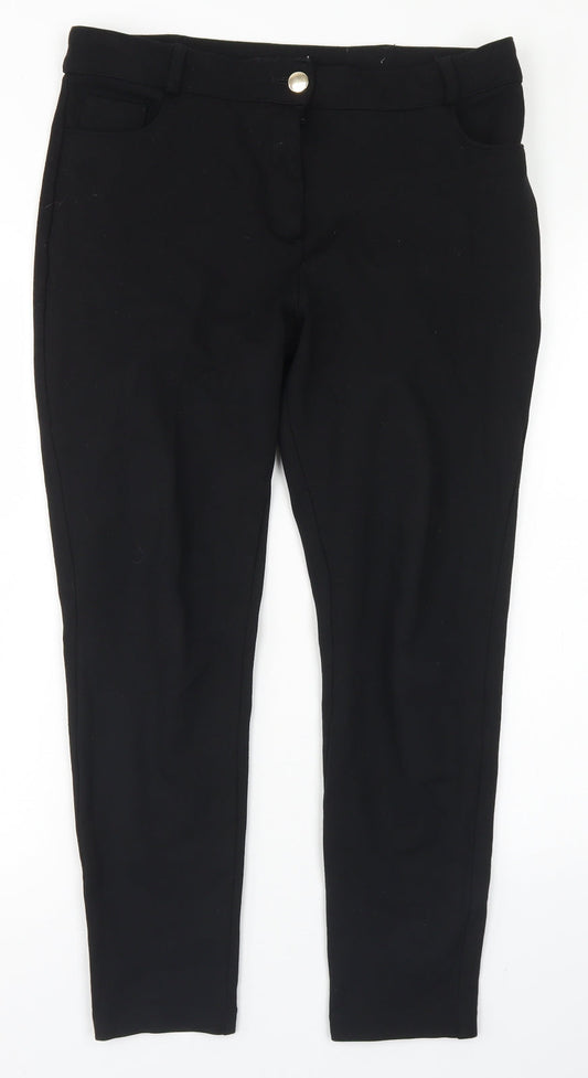 F&F Womens Black  Viscose Dress Pants Trousers Size 12 L24 in Regular Button