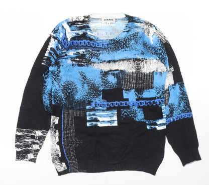 Gerard Womens Blue Crew Neck Geometric Viscose Pullover Jumper Size M