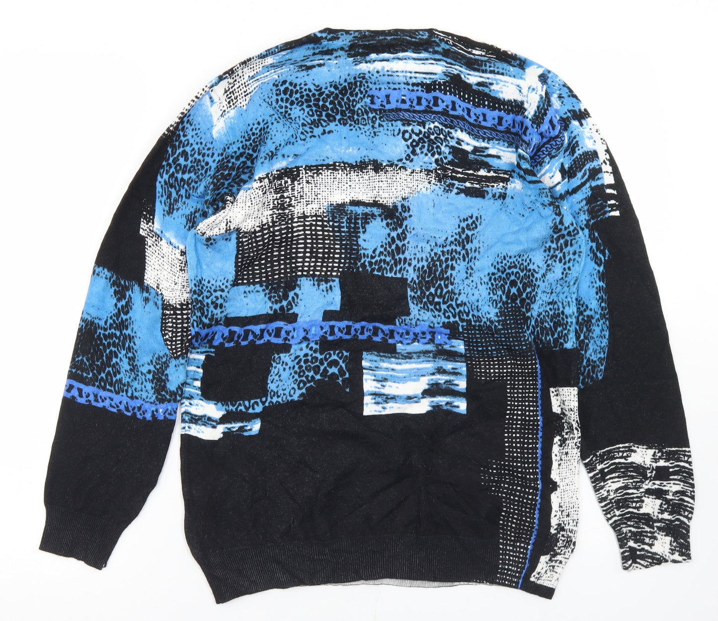 Gerard Womens Blue Crew Neck Geometric Viscose Pullover Jumper Size M