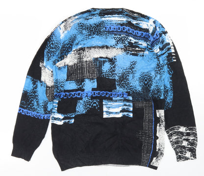 Gerard Womens Blue Crew Neck Geometric Viscose Pullover Jumper Size M