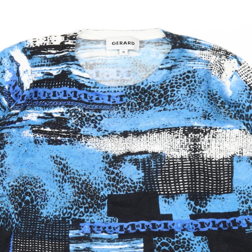 Gerard Womens Blue Crew Neck Geometric Viscose Pullover Jumper Size M