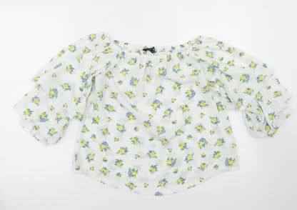 Womens UK Size 8 Peacocks White Cropped Blouse