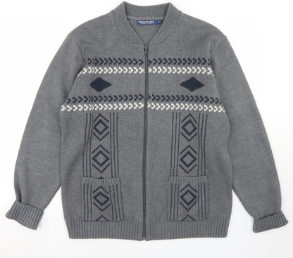 Premier Man Mens Grey Mock Neck Argyle/Diamond Acrylic Full Zip Jumper Size M