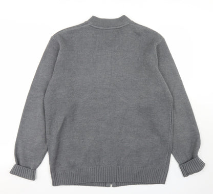 Premier Man Mens Grey Mock Neck Argyle/Diamond Acrylic Full Zip Jumper Size M