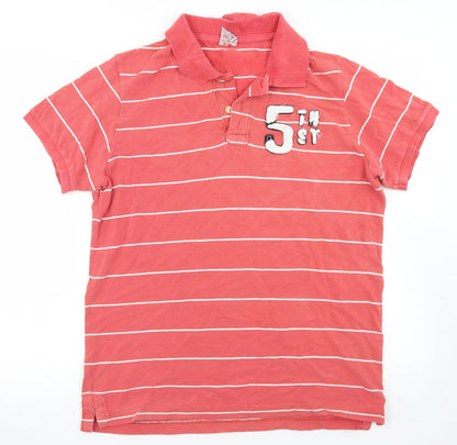 Xaye Co Mens Red Striped Polyester  Polo Size L Collared