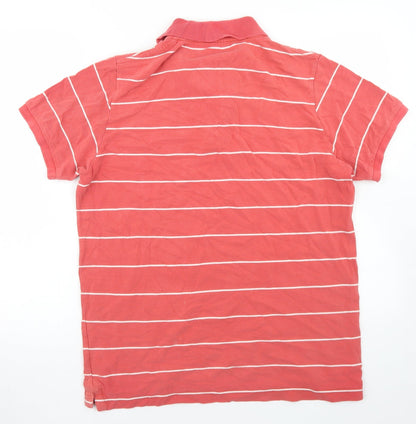 Xaye Co Mens Red Striped Polyester  Polo Size L Collared