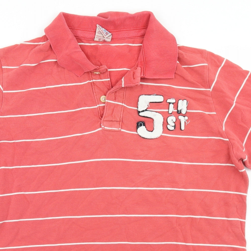 Xaye Co Mens Red Striped Polyester  Polo Size L Collared