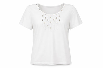 Bonmarché Womens White  Polyester Basic T-Shirt Size M Round Neck