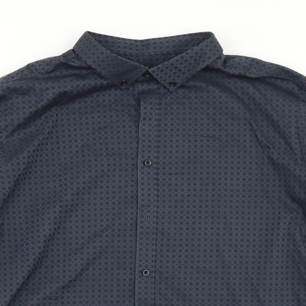 The Collection Debenhams Mens Blue Check Polyester  Button-Up Size 2XL Collared Button - Tailored fit