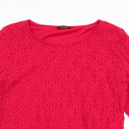 Papaya Womens Red  Cotton Jersey T-Shirt Size 14 Round Neck