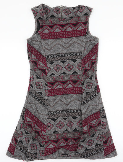 Only Womens Multicoloured Geometric Polyester A-Line  Size M  Round Neck Zip