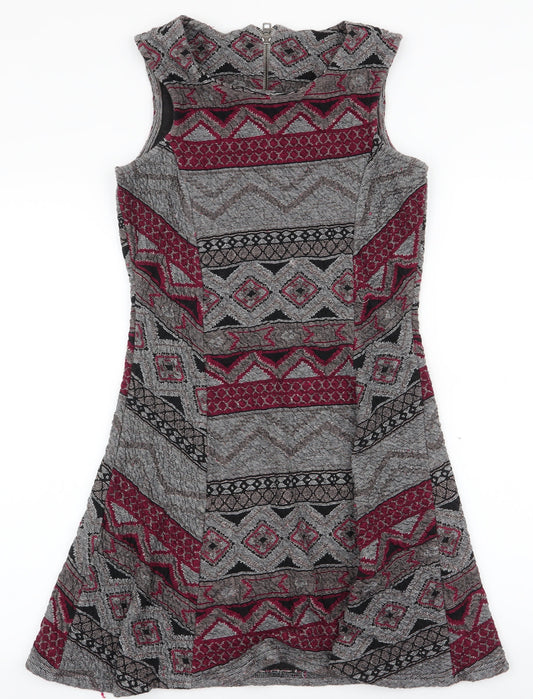 Only Womens Multicoloured Geometric Polyester A-Line  Size M  Round Neck Zip