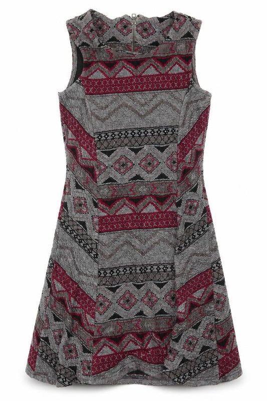 Front view of Only women’s multicoloured geometric polyester a-line, size M, round neck zip