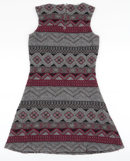 Only Womens Multicoloured Geometric Polyester A-Line  Size M  Round Neck Zip