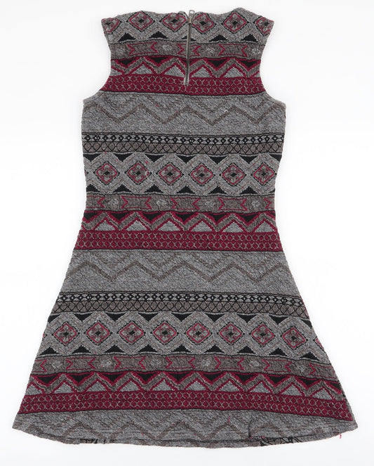 Only Womens Multicoloured Geometric Polyester A-Line  Size M  Round Neck Zip