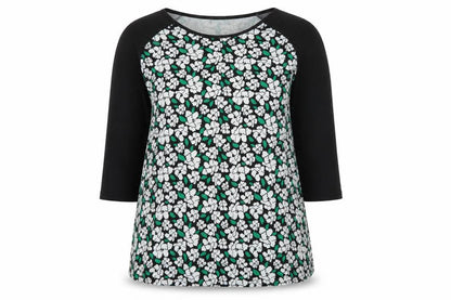 Front view of Originals women’s black scoop neck floral polyester jumper, size UK 18