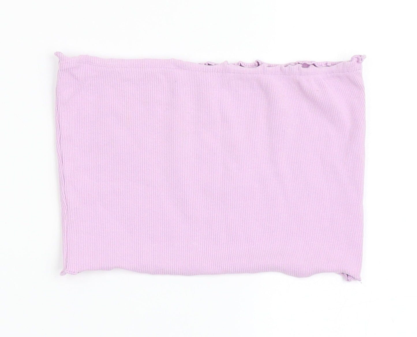 Candy Couture Girls Purple  Cotton Cropped T-Shirt Size 13 Years Off the Shoulder Pullover - Bando, Lettuce Edging