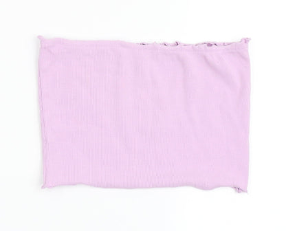 Candy Couture Girls Purple  Cotton Cropped T-Shirt Size 13 Years Off the Shoulder Pullover - Bando, Lettuce Edging
