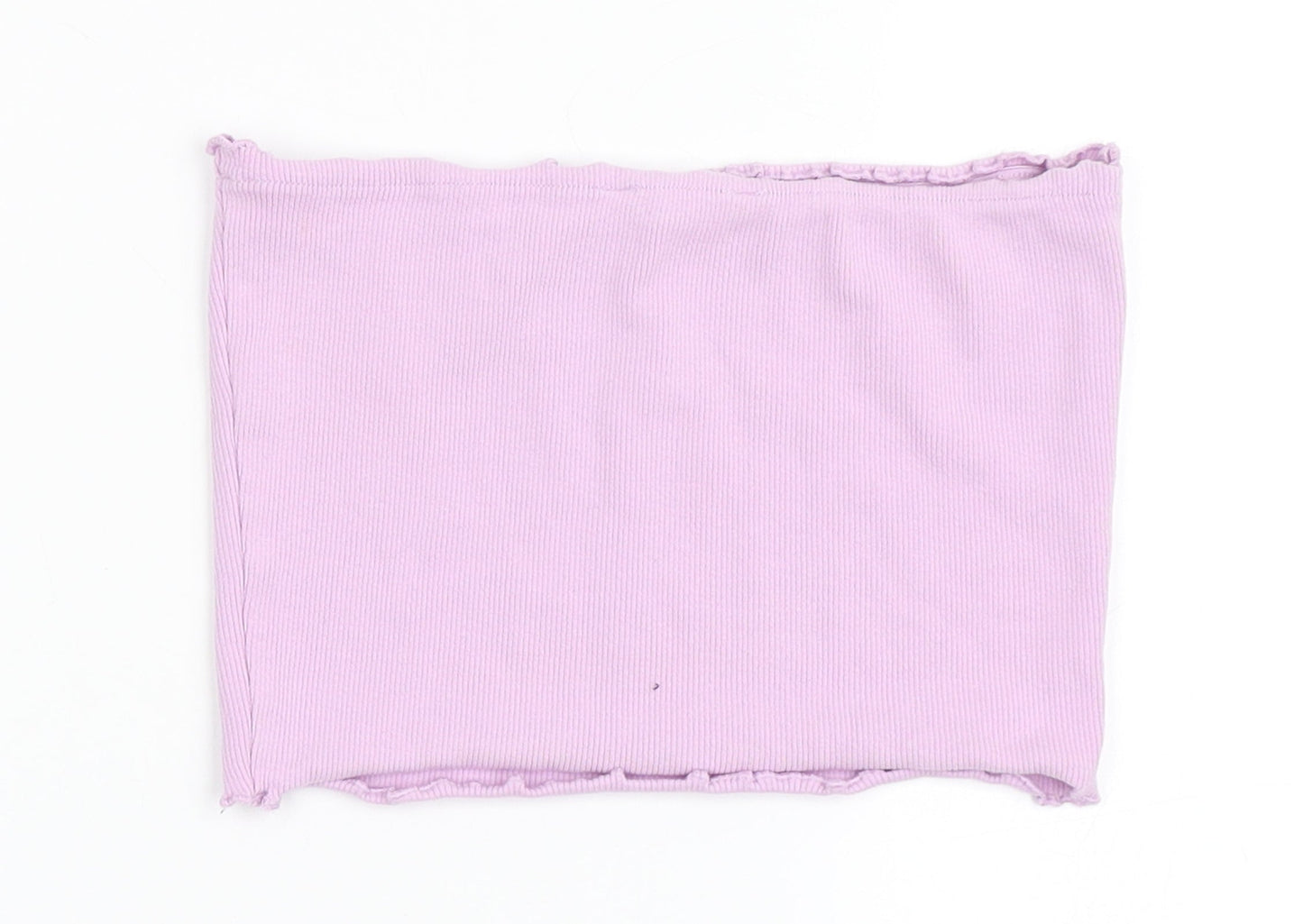 Candy Couture Girls Purple  Cotton Cropped T-Shirt Size 13 Years Off the Shoulder Pullover - Bando, Lettuce Edging