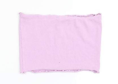 Candy Couture Girls Purple  Cotton Cropped T-Shirt Size 13 Years Off the Shoulder Pullover - Bando, Lettuce Edging