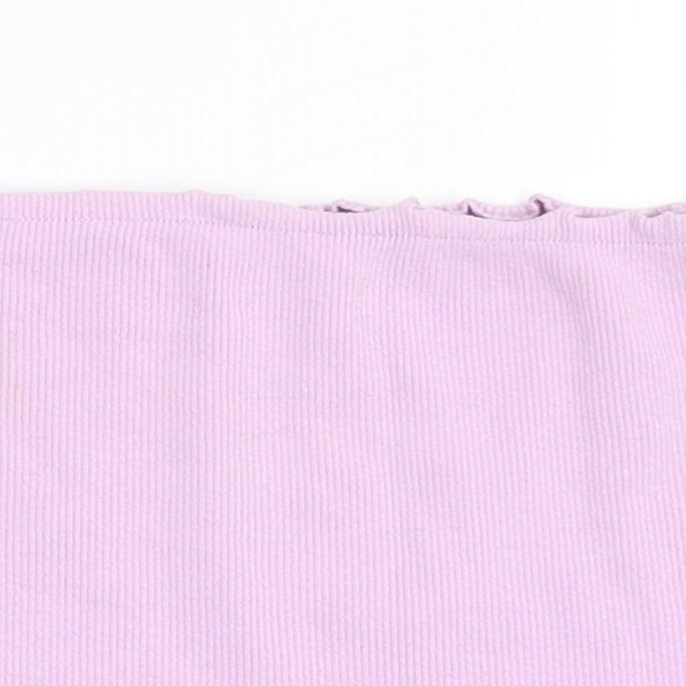 Candy Couture Girls Purple  Cotton Cropped T-Shirt Size 13 Years Off the Shoulder Pullover - Bando, Lettuce Edging