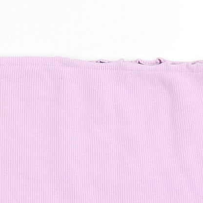 Candy Couture Girls Purple  Cotton Cropped T-Shirt Size 13 Years Off the Shoulder Pullover - Bando, Lettuce Edging