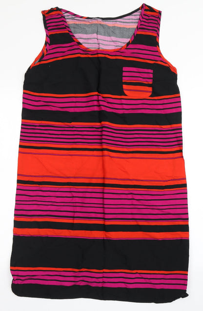Marks and Spencer Womens Black Striped Viscose Shift  Size 14  Scoop Neck Pullover