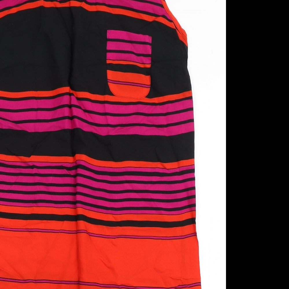 Marks and Spencer Womens Black Striped Viscose Shift  Size 14  Scoop Neck Pullover