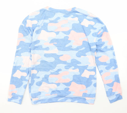 Dunnes Stores Girls Blue Camouflage Polyester Basic T-Shirt Size 9-10 Years Crew Neck  - Dreamer Forever