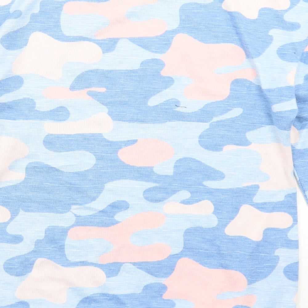 Dunnes Stores Girls Blue Camouflage Polyester Basic T-Shirt Size 9-10 Years Crew Neck  - Dreamer Forever