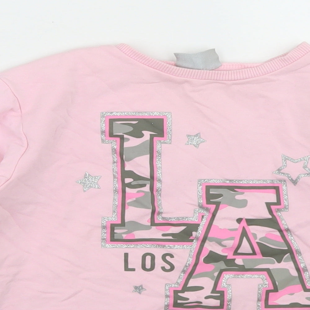 Matalan Girls Pink  Cotton Pullover Sweatshirt Size 8 Years   - Cropped, LA