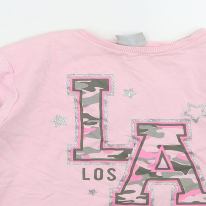 Matalan Girls Pink  Cotton Pullover Sweatshirt Size 8 Years   - Cropped, LA