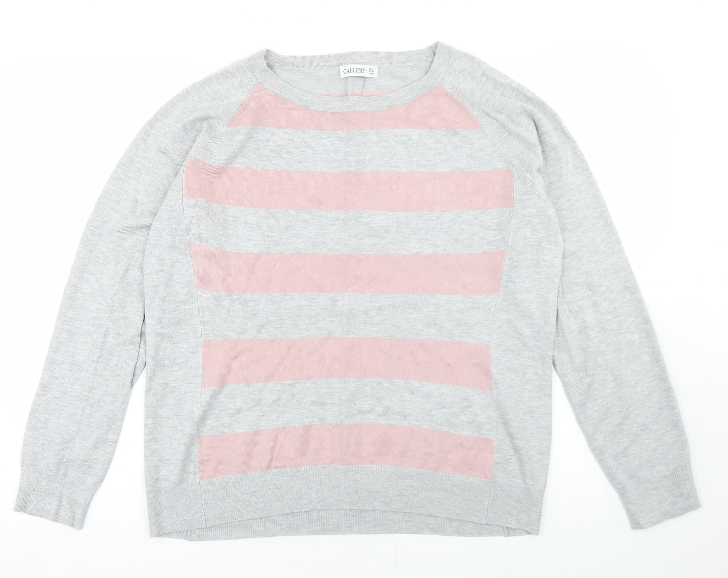 Gallery Womens Grey Round Neck Striped Viscose Pullover Jumper Size L