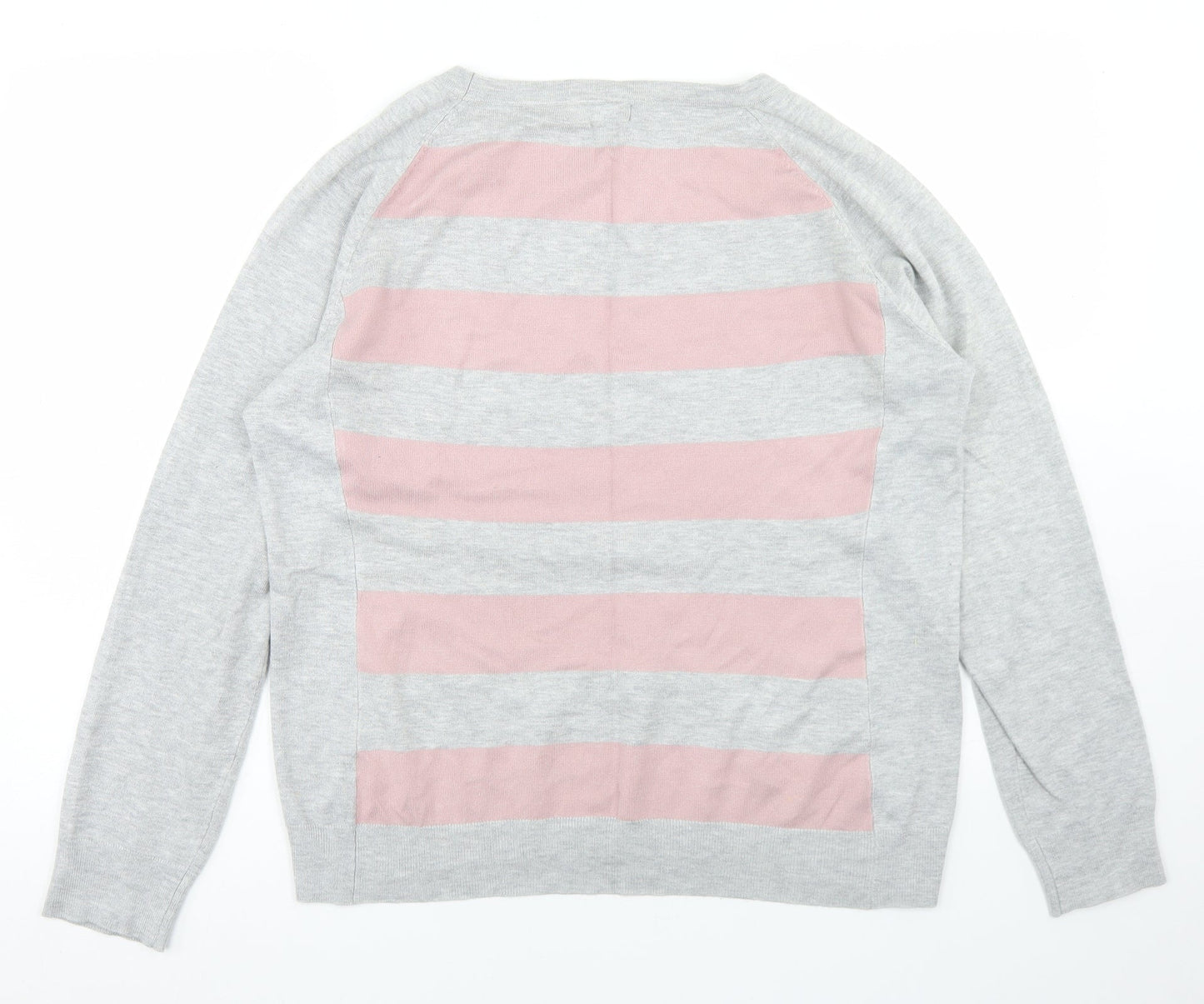 Gallery Womens Grey Round Neck Striped Viscose Pullover Jumper Size L