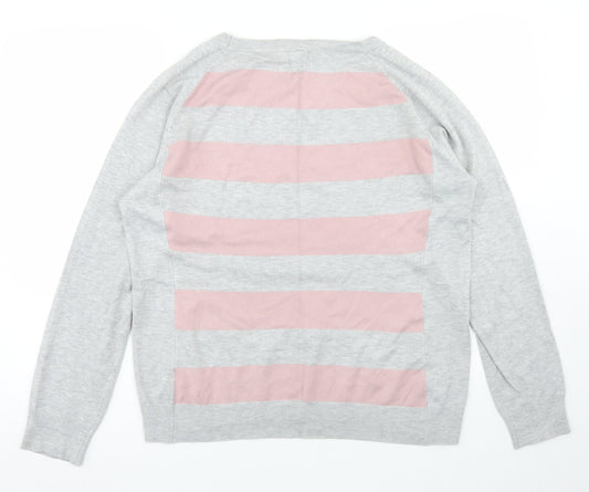 Gallery Womens Grey Round Neck Striped Viscose Pullover Jumper Size L