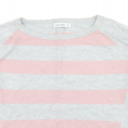 Gallery Womens Grey Round Neck Striped Viscose Pullover Jumper Size L