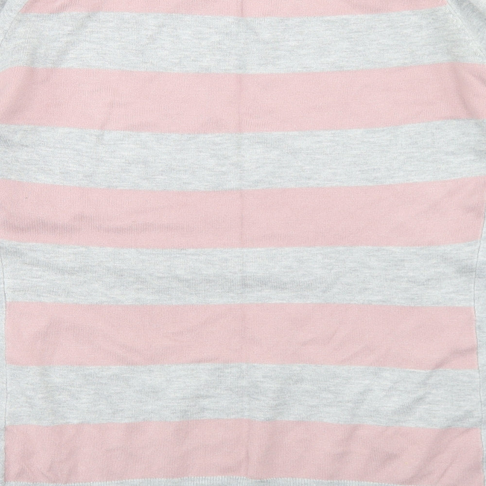Gallery Womens Grey Round Neck Striped Viscose Pullover Jumper Size L