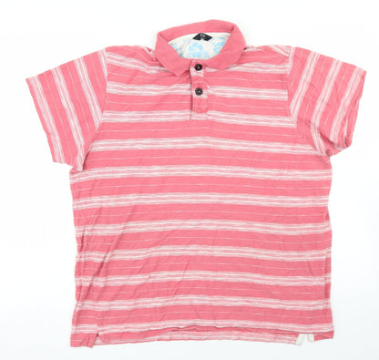 F&F Mens Pink Striped Cotton  Polo Size M Collared