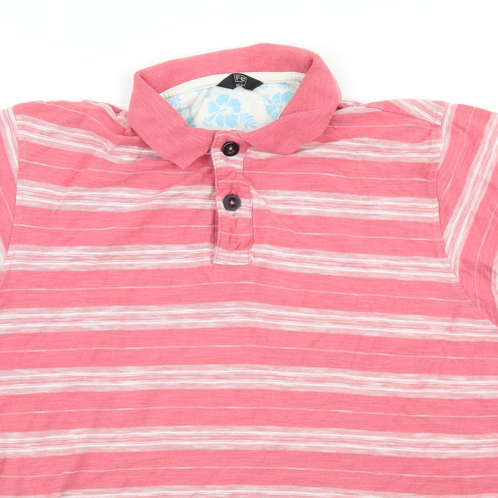 F&F Mens Pink Striped Cotton  Polo Size M Collared