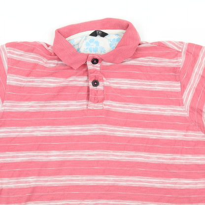 F&F Mens Pink Striped Cotton  Polo Size M Collared