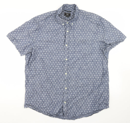 F&F Mens Blue Geometric Cotton  Button-Up Size XL Collared Button