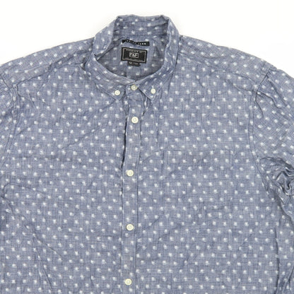 F&F Mens Blue Geometric Cotton  Button-Up Size XL Collared Button
