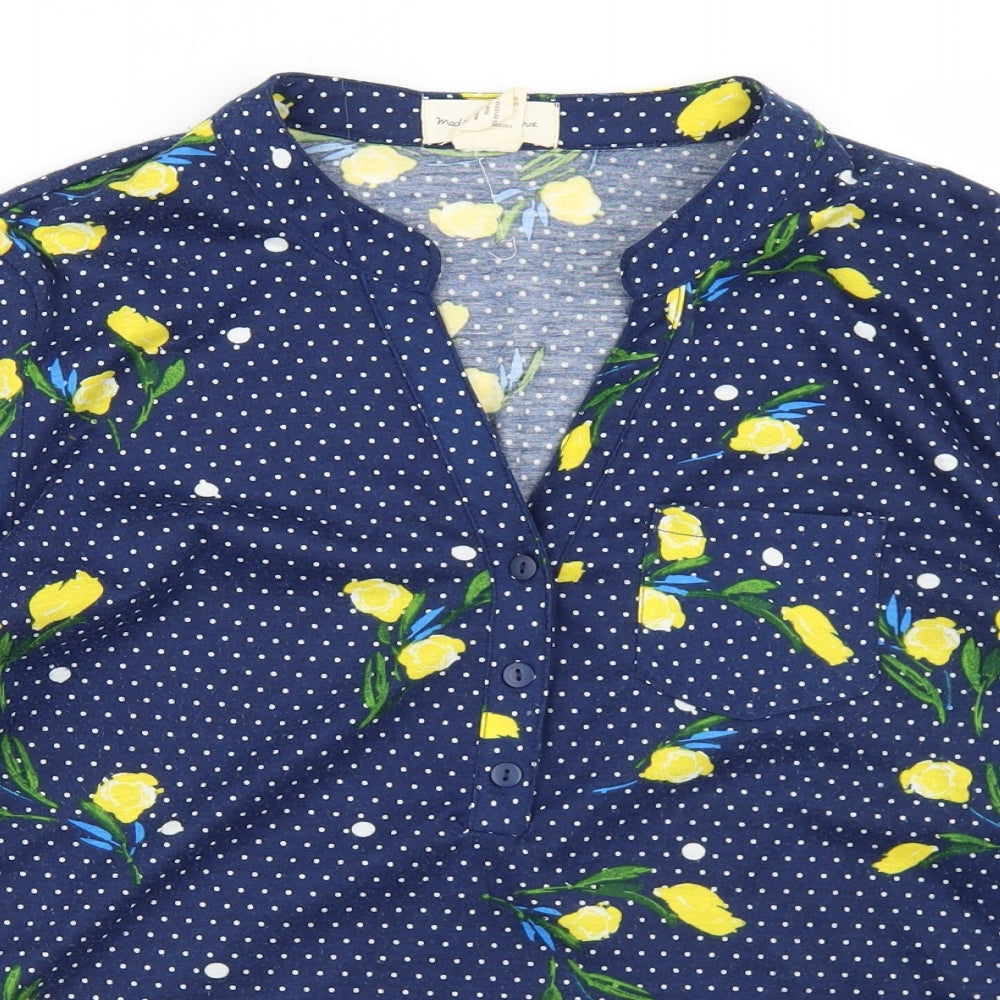 Madison + Monroe Womens Blue Polka Dot Polyester Tunic T-Shirt Size S Henley