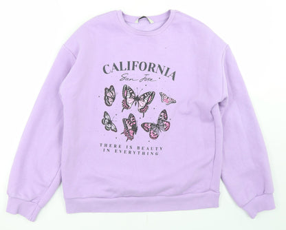 George Girls Purple  Cotton Pullover Sweatshirt Size 12-13 Years   - Butterflies